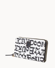 Doodle II Coated Cotton Large Zip Around Wristlet