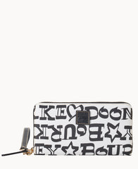 Doodle II Coated Cotton Large Zip Around Wristlet